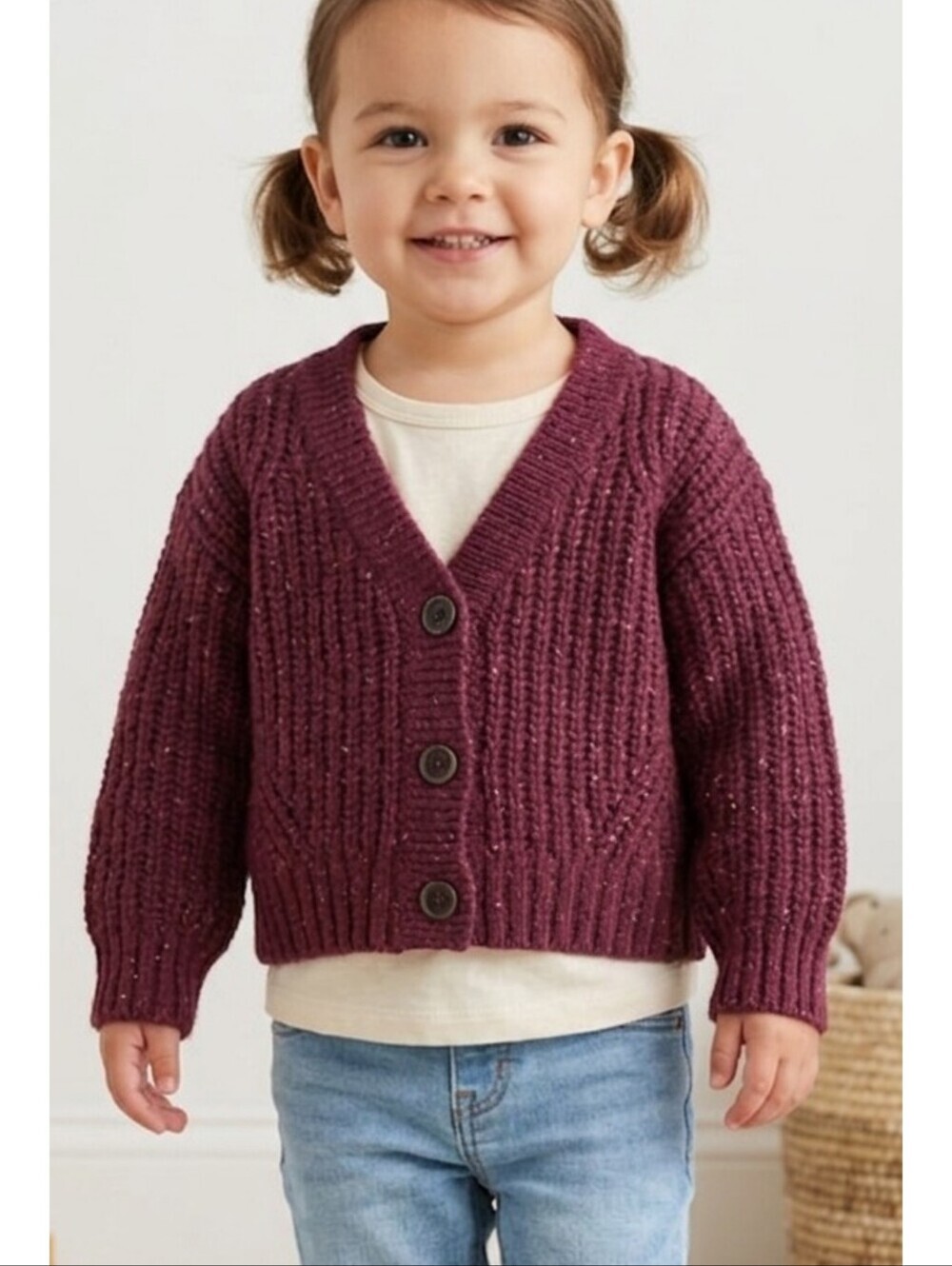 Cat & Jack Button front Sparkle Knit Cardigan Sweater Maroon Size 2T